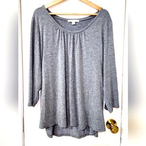 Sejour size2X Gray Long Sleeve Blouse Longer In The Back Wide Swoop Neck Ruching